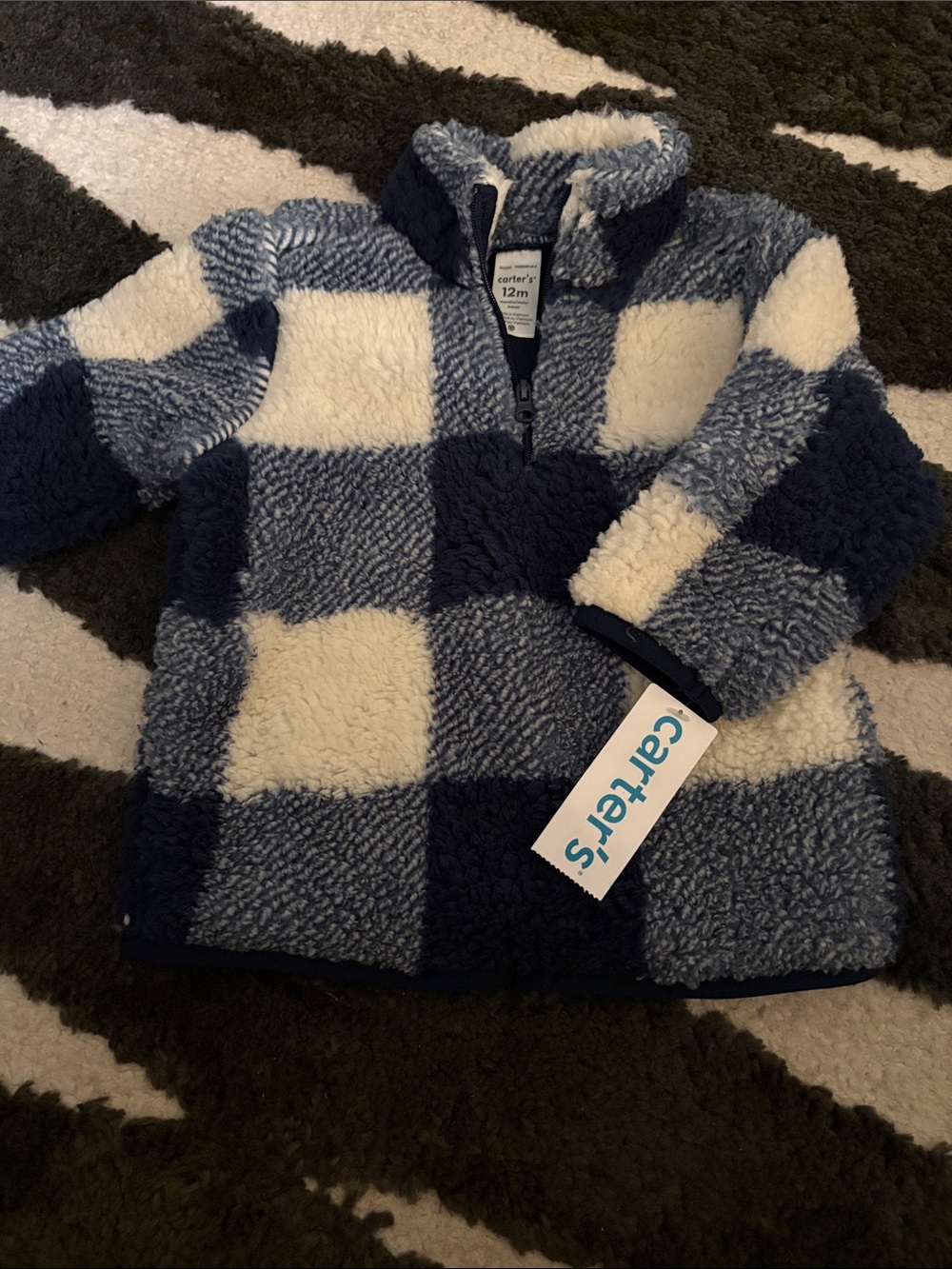 Carter's Navy & White Buffalo Check Sherpa Pullover